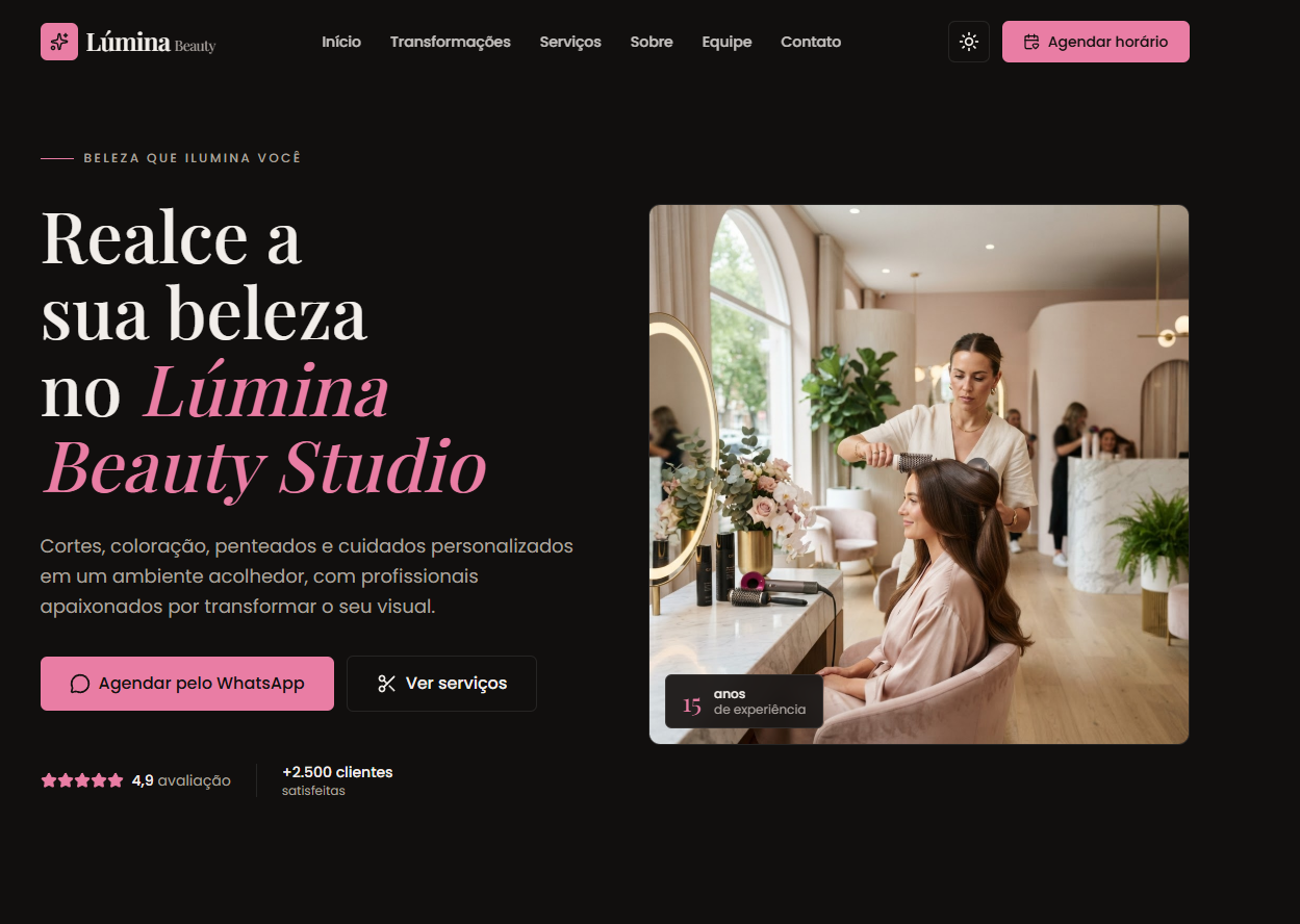 Página inicial da Lúmina Beauty